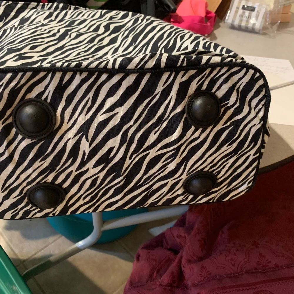 St. Martin Black/White Zebra Print Canvas Beach/Tote Bag